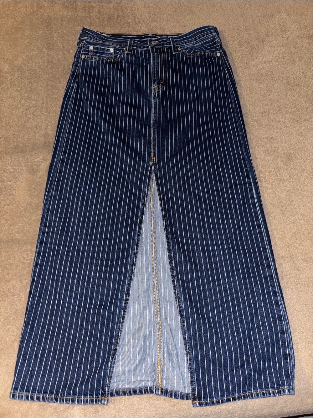 Levi’s Navy Pinstripe Denim Skirt